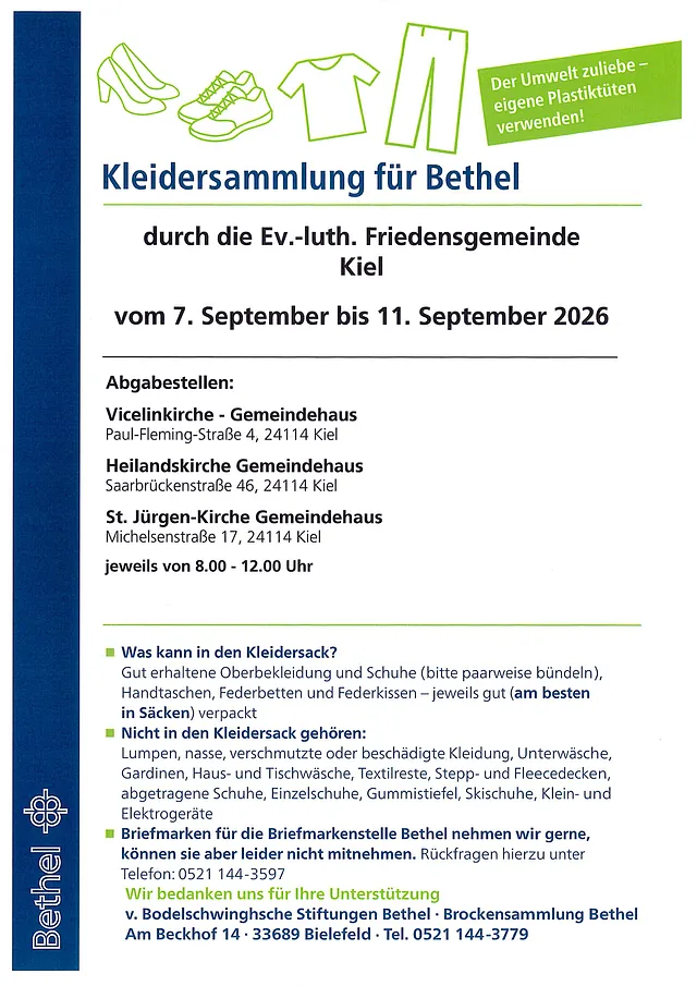 Plakat für Kleidersammlung für Bethel