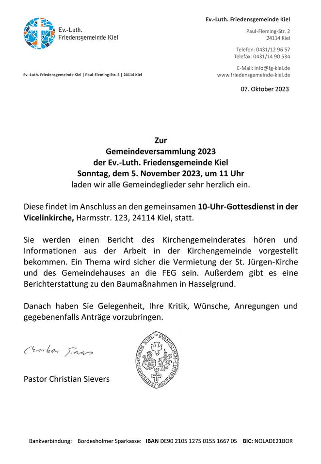 Gemeindeversammlung am 5.11.2023